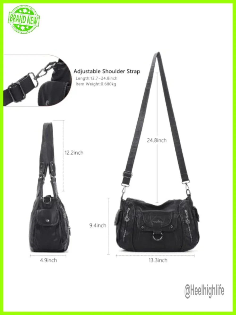 Vegan Leather Hobo Shoulder Bag with Adjustable Strap Satchel Tote